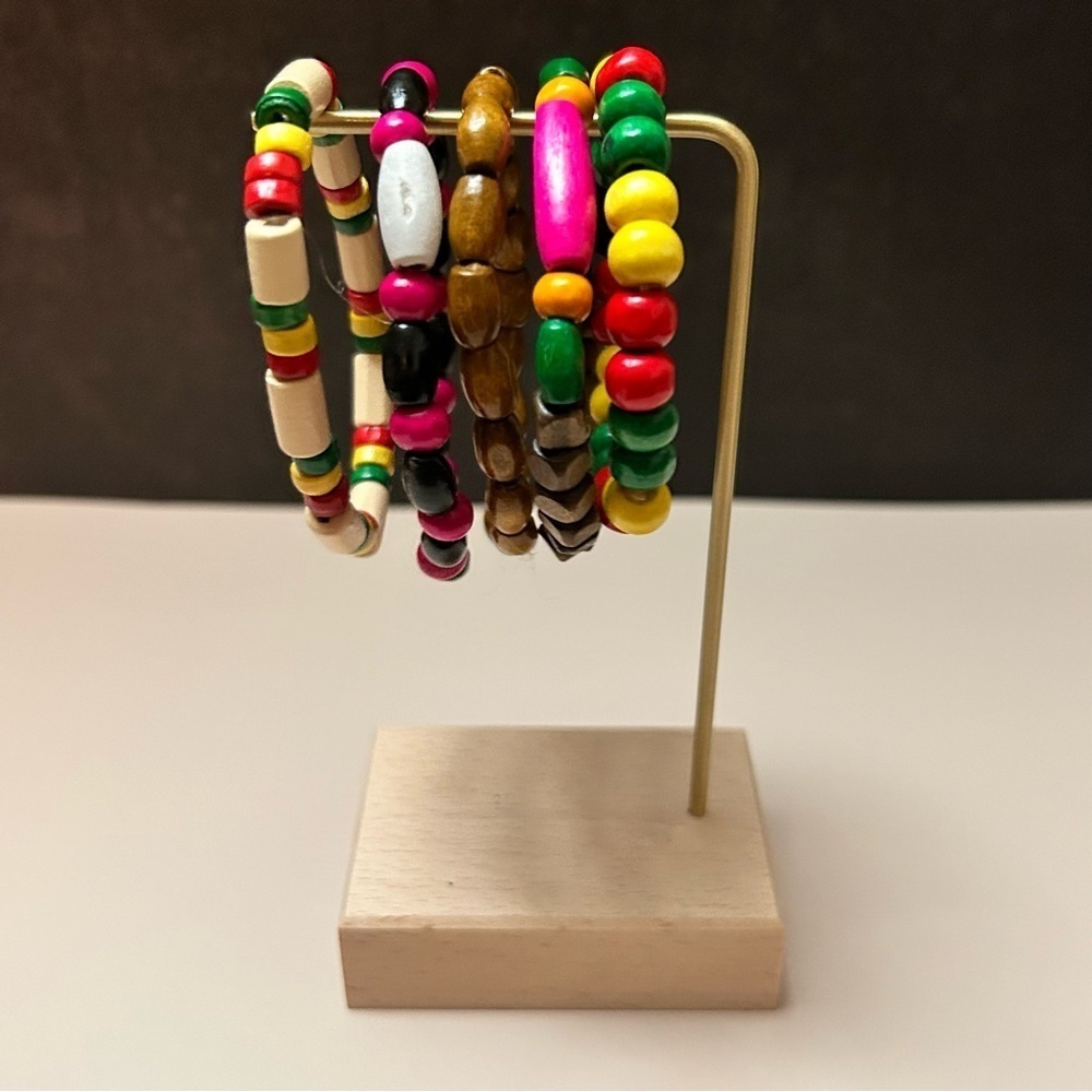 5 Piece Multicolor Brown Yellow Green Red Black Pink Beaded Bracelet Set